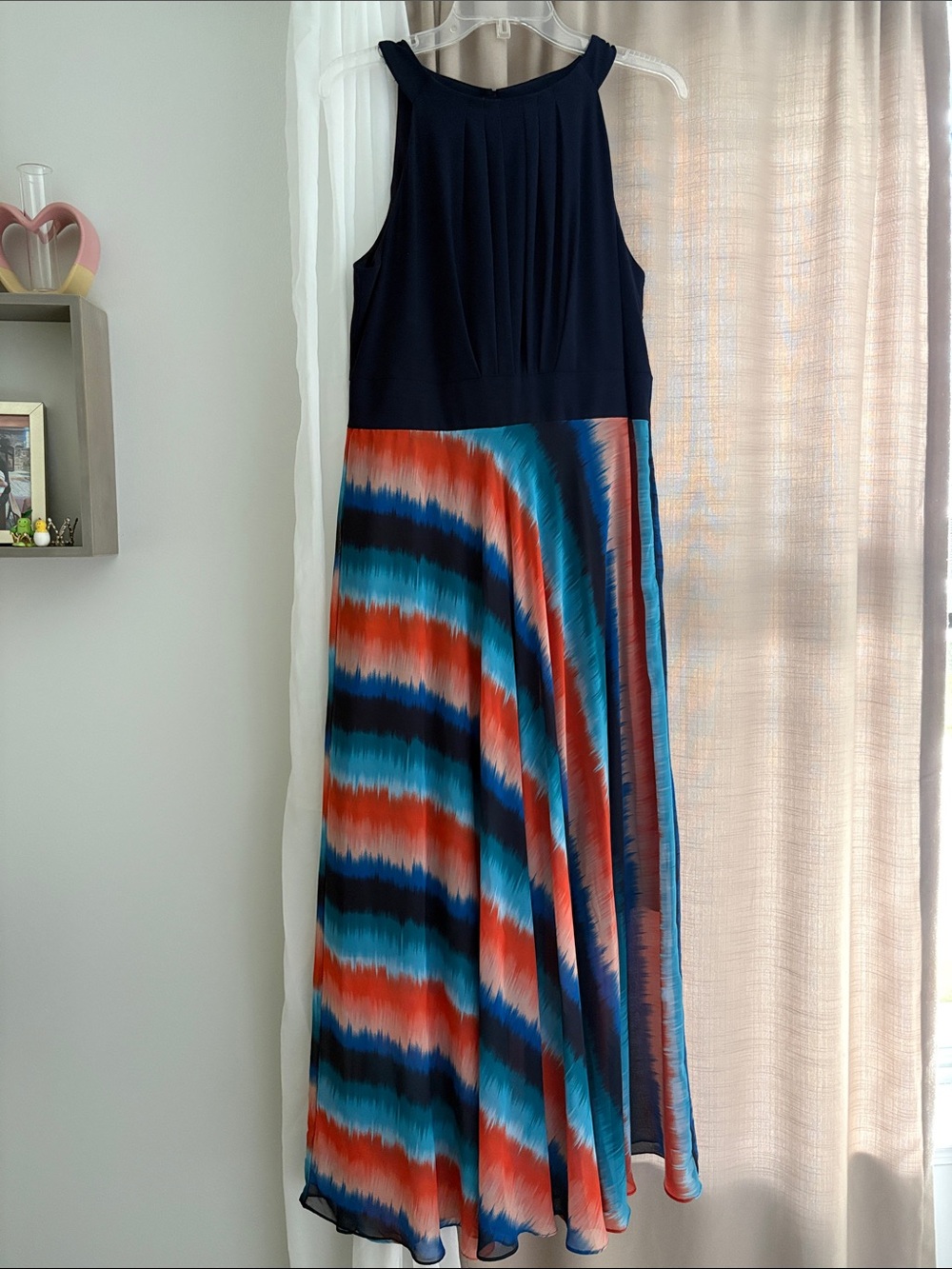 Studio One Navy Halter Maxi Dress with Blue and Red Chevron Skirt Size 12